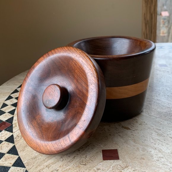 Solid Wood Jar with Lid Hand Crafted Turned Container Rustic Decor - Picture 4 of 6